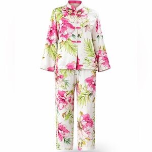 Natori Sonomi Collection Floral 2-Piece Set w/a Mandarin Collar Top NWT Size L
